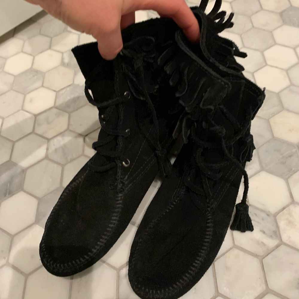 Minnetonka Black Suede Moccasins